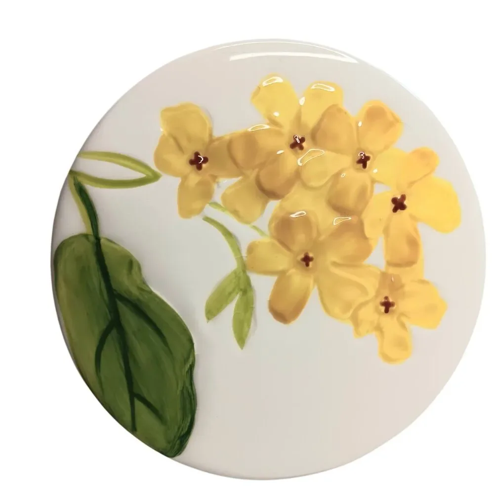 4 Floral Ceramic Handpainted Coasters Red Yellow Blue Green 4.5